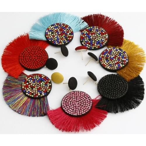 Bohemian Boho Tassel Earrings ZA Crystal Black and White Earrings with Tassels Gold Statement Big Long Earring bohemia New 2020