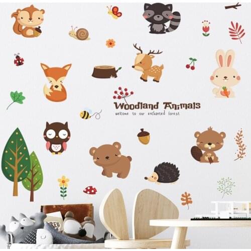 Cartoon Animal Forest Childrens Wallpaper Bedroom Entrance Wall Beautification Decorative Wall Stickers Self-Adhesive