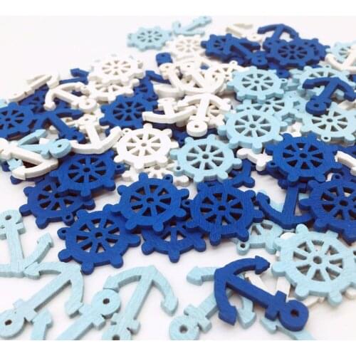 100pcs Mediterranean style Wooden Mini Sea Boat Rudder/Anchor Nautical Craft Home Embellishments DIY Sewing Wooden Buttons