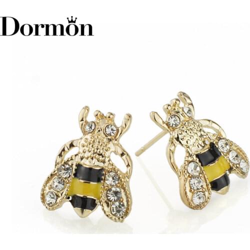 Dormon 2017 New Arrival Bee Enamel Stud Earrings Crystal For Women Girls Jewelry E458