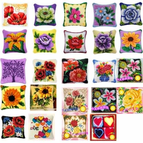 Flowers-2-Cushion-Latch-Hook-Kit-Pillow-Mat-DIY-Craft-Flower-42CM-42CM-Cross-Stitch-Needlework