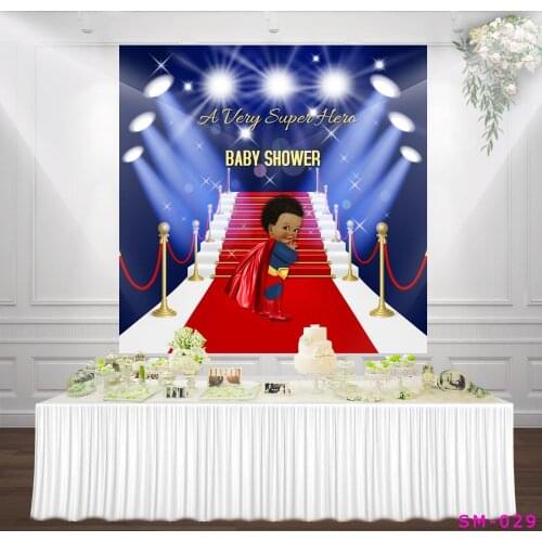 A Very Super Hero Baby Shower Backdrop Starlit Boy Babyshower Royal Stage Red Carpet Background Cake Table Photo Backdground
