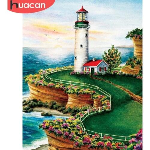HUACAN Paint By Number Lighthouse Scenery DIY Frame Coloring By Number Sea Drawing On Canvas For Adults Home Decoration 60x75cm