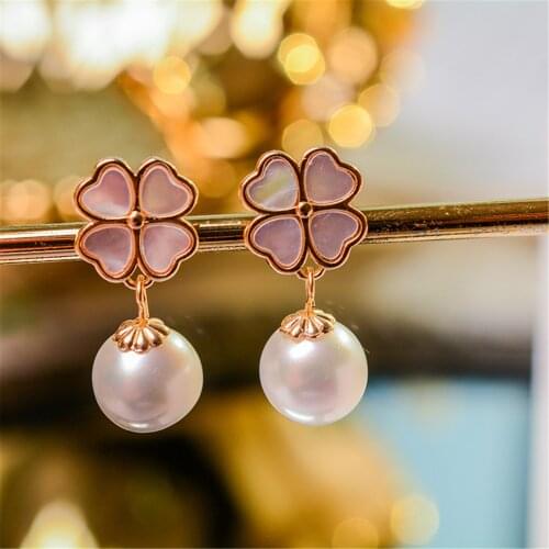 Clover Four Leaf Pearl Earrings 14K Gold Filled Silver S925 Colling Korean Fashion 2021 New