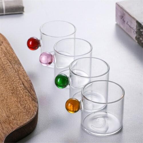 Nordic Style Coffee Cup with Glass Ball Handle Small Capacity Tea Water Cup Saucer Espresso Cup Steak Juice Bucket Table Decor