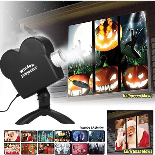 Christmas Halloween Window Display Laser DJ Stage Lamp Spotlights Projector Wonderland 12 Movies Xmas Projection Light EU Plug