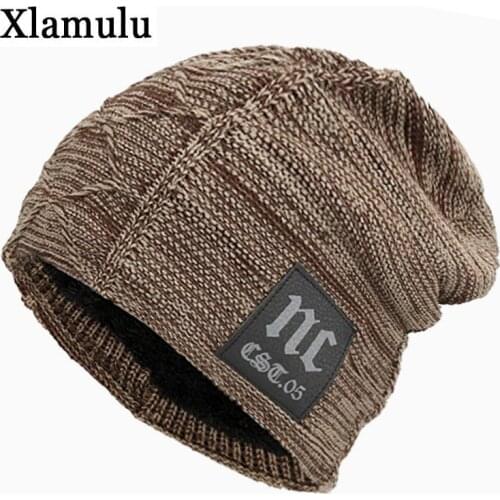 Skullies Beanies Knitted Hat Winter Hats For Men Women Mask Beanie Warm Baggy Soft Thick Gorros Bonnet Letter NC Hat Cap