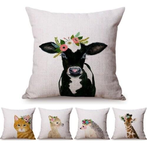 Animal Style Cute Watercolor Art Cat Bunny Cattle Bird Pig Printed Cushion Cover Home Decorative Sofa Coffee Car Chair Throw Pillow Case Almofada Cojines