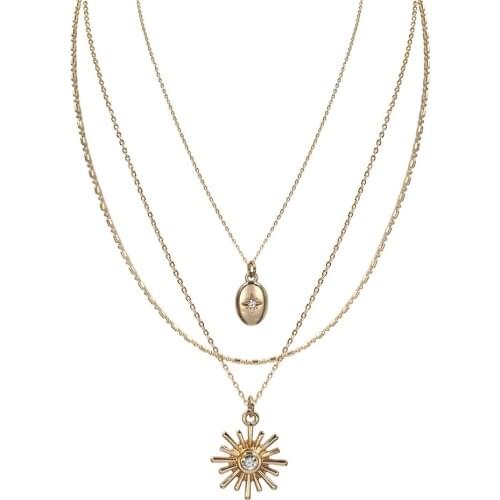 Fashion jewelry gold color plating lovely charm pendant layered necklace for women