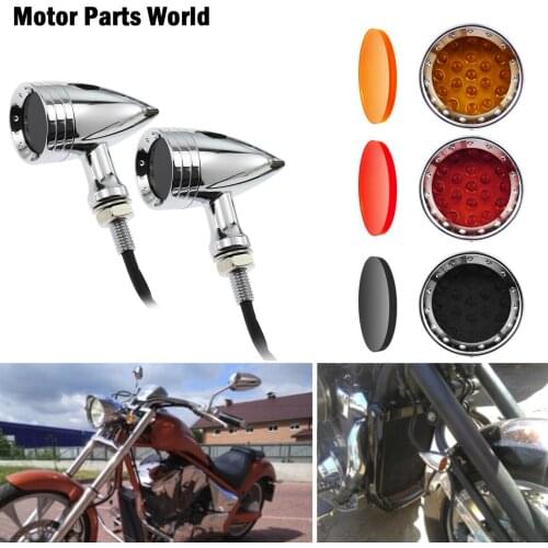 Motorcycle Chrome 10mm Bullet Turn Signal Light Brake Light Gray/Orange/Red Lens For Harley Sportster XL883 1200 Dyna Softail