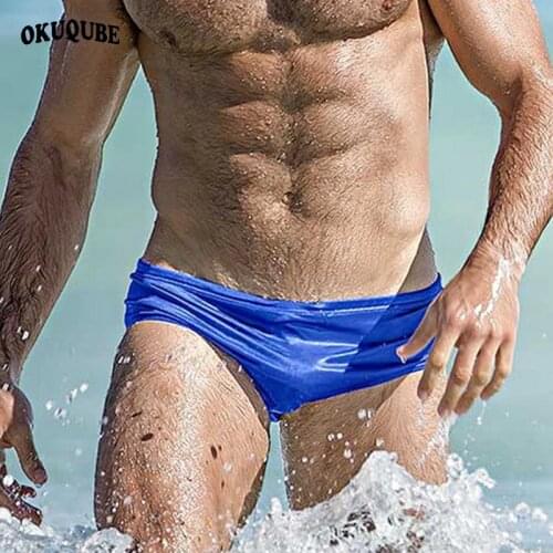 Men Swimsuit Elastic Waistband Drawstring Swimwear Quick Drying Breathable Beachwear Solid Blue Black Red White Swim Briefs Male
