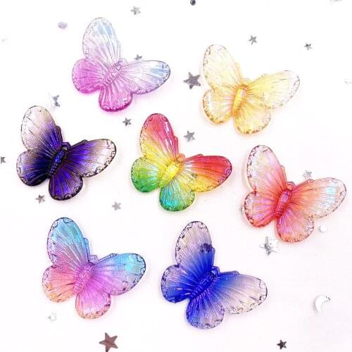 New 10pcs Resin Bling Colorful 3D Double-edged Butterflies Flatback Rhinestone 1 Hole Ornaments DIY Wedding Appliques Craft SL20