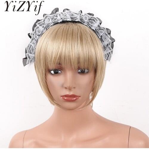 Womens French Maid Hair Hoop Gothic Anime Maid Cosplay Lace Ruffles Handmade Headband Hair Hoop Headwear Hallowee Accessory