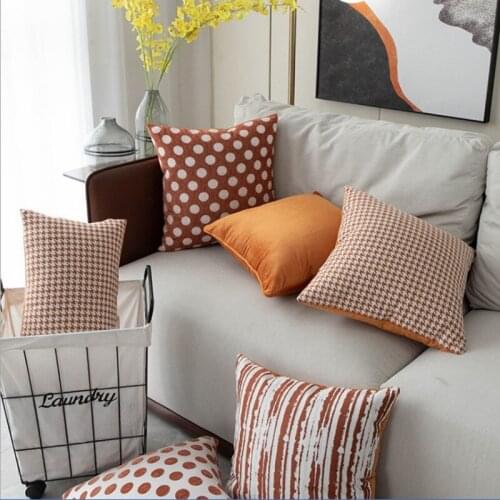 Orange Chenille Pillow Cover Dot Flocking Cushion Cover 30x50cm/45x45cm/50x50cm Home Decorative Living Room Sofa Pillow Case