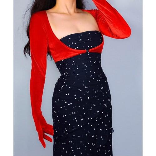 2020 NEW VELVET BOLERO GLOVES Red Top Crop Shrug Jumper Sun Block UV Protection Women Velour Gloves WSR50