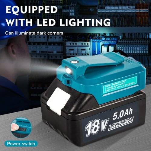 Abeden 14.4V/18V USB Power Charger Adapter Converter with LED Light Spotlight Outdoor Flashlight for Makita Batteries