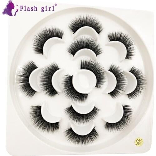 Flash Girl Real Mink Eyelash Handmade W Series 7 Pairs Natural 5D Mink Luxury Makeup Mink Eyelashes