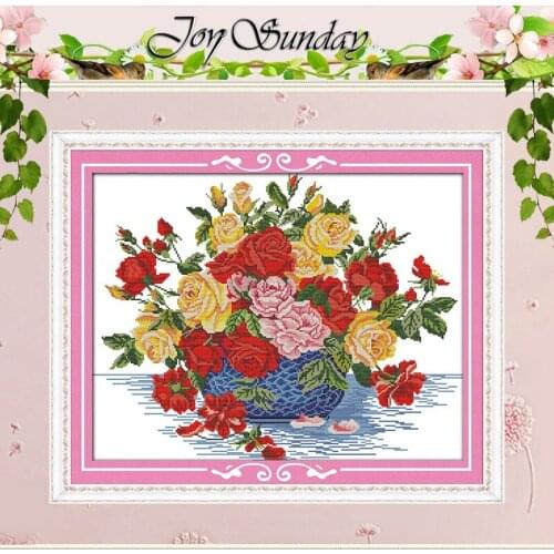Rose in blue vase Patterns Counted Cross Stitch 11CT 14CT Cross Stitch Set Wholesale Cross-stitch Kit Embroidery Needlework