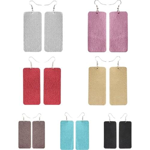 New Punk Red Black Leather Earrings for Women Girls Rectangle Drop Earrings Fashion PU Leather Geometric Earrings Jewelry