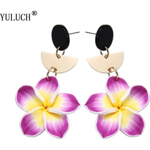 YULUCH 1 Pair Wholesale Earrings 3 Colors Polymer Clay Flower Earrings Drop Alloy Earrings Bohemia Style For Woman Girls