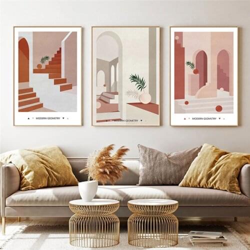 Scandinavian Pink Poster Geometric Abstract Architecture Landscape Wall Art Canvas Painting Nordic Art Pictures for Living Room