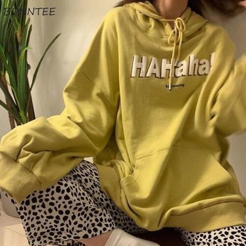 With Hat Hoodies Oversized Ins Stylish Autumn Popular Teens Harajuku Hoodie Print Casual All-match Regular Womens Sweatshirt New