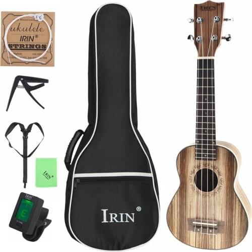 21 Inch Soprano Ukulele Zebra Wood 15 Fret Four Strings Guitar + Bag + Tuner + String + Strap + Cloth with Accessories
