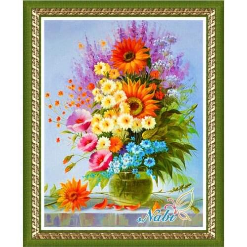 Vase flower drawing 5d diy beadwork 494HH - Square diamond mosaic painting Diamond embroidery cross stitch