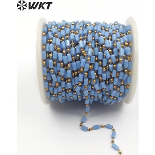 WT-RBC077 WKT Lovely fresh sky blue crystal brass beads chain no gold-plated chain multi-function ladies decoration necklace