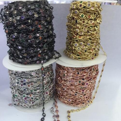 WT-BC130 High Quality CZ Charm Chain Square Cubic Zircon Chain 5 Meter Fashion Brass Chain For Women Stylish Jewelry Making