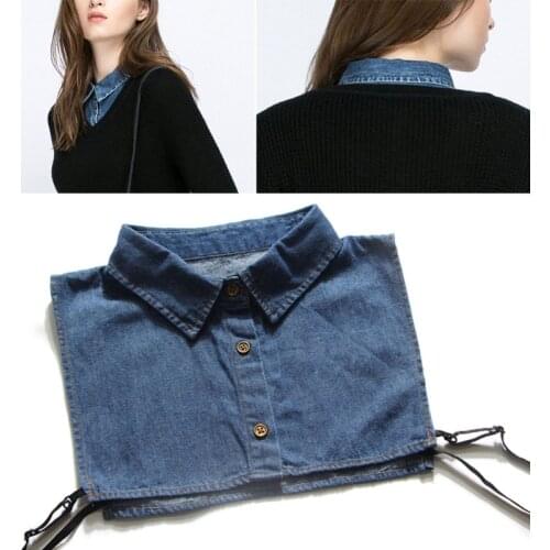 Women Shirt Fake Collar Denim Tie Fashion Detachable Collar False Collar Lapel Blouse Top Women Clothes Accessories