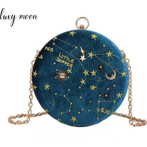 Round Suede Women Shoulder Messenger Bag Fashion Embroidery Evening Clutch Purse Ladies Small Chain Crossbody Bag ZD2042