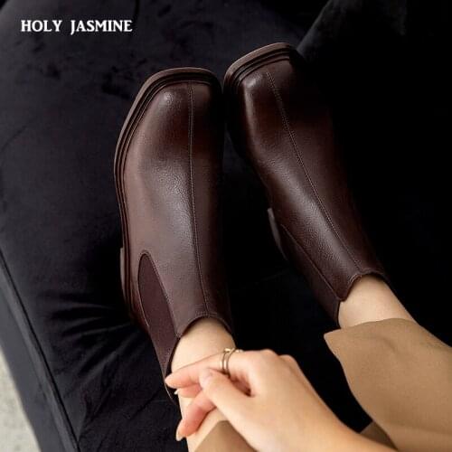 2022 New Hot Sale Western Chelsea Boots Women Genuine Leather Shoes Square Toe Stretch Slip on Winter Ankle Platform Boots Women