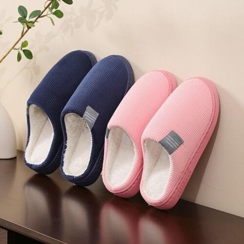 Womens Winter Cotton Warm Non-Slip Indoor Slippers Couples Floor Home Household Thick Sole Plush Mens Cotton Shoes