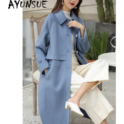 100% Wool Coat Female fall Winter Coat Women Double Side Woolen Coats and Jackets Women Korean Long Jacket Manteau Femme KJ