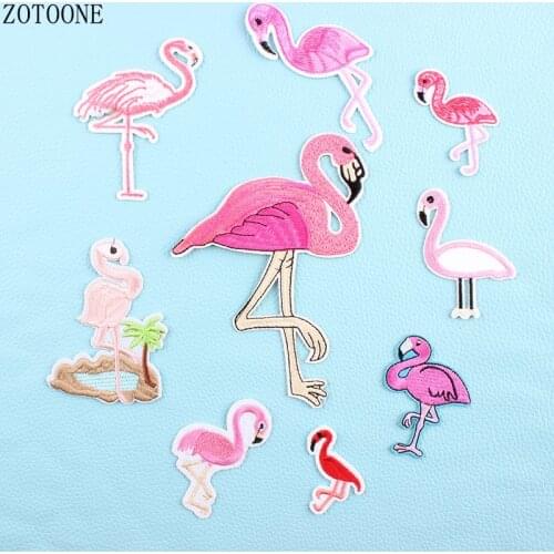 ZOTONE Pink Flamingos Patch Iron on Applique Embroidery Flower Patches for Clothing Diy Stickers for Clothes Sewing Accessories