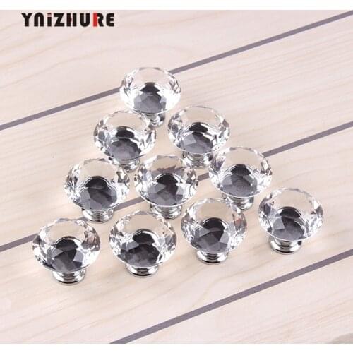1pack/10Pcs 30mm Diamond Shape Crystal Glass Knob Cupboard Drawer Pull Handle Cabinet Wardrobe Knobs Hardware Accessories