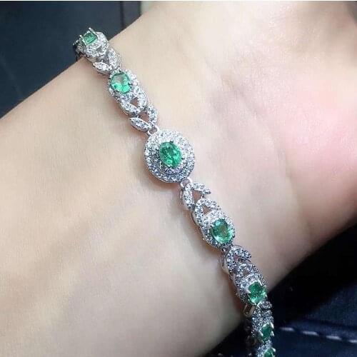 100% Natural And Real Emerald bangle Bracelet Solid S925 Sterling Silver For Women Color Fine Jewelry