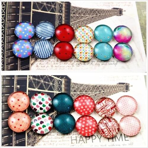 12pcs/lot (One Set) Two Style 12mm Fashion Cute Series Handmade Glass Cabochons Pattern Domed Jewelry Accessories Supplies