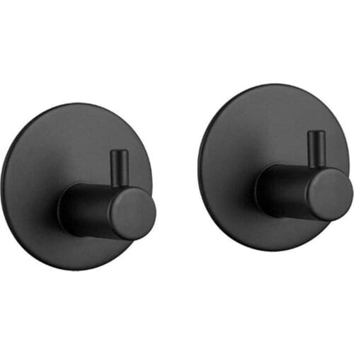 2pcs Shower Adhesive Hooks Stainless Steel Towel Hooks Heavy Duty Coat Hooks Wall Hook for Kitchen Bathroom Cabinets Black