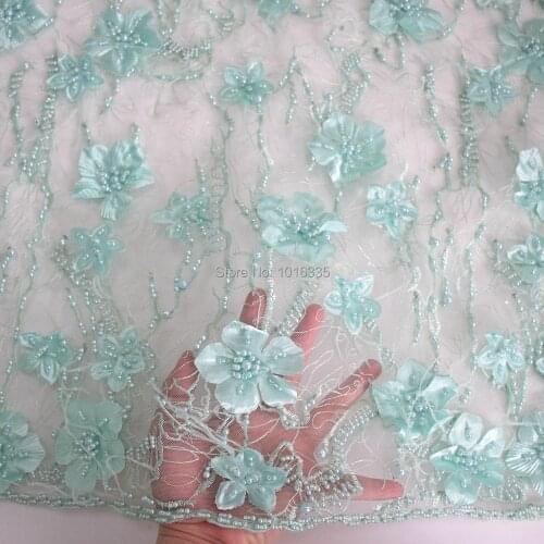 2019 New arrive handmade crystal beaded 3D flowers evening dresses lace fabric 1 yard HY0735