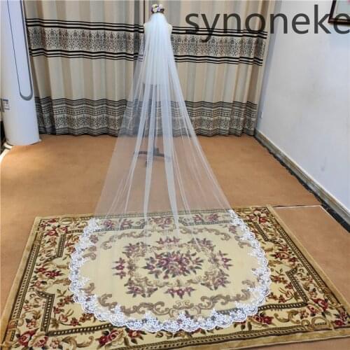 3 Meter Cathedral Wedding Veils Long Lace Edge Bridal Veil with Comb Wedding Accessories Bride Mantilla Wedding Veil