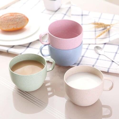 4Pcs 250ml Children Coffee Tea Cup Wheat Straw Round Plastic Tumblers Cup Mugs Water Bottle Kettle Milk Cup