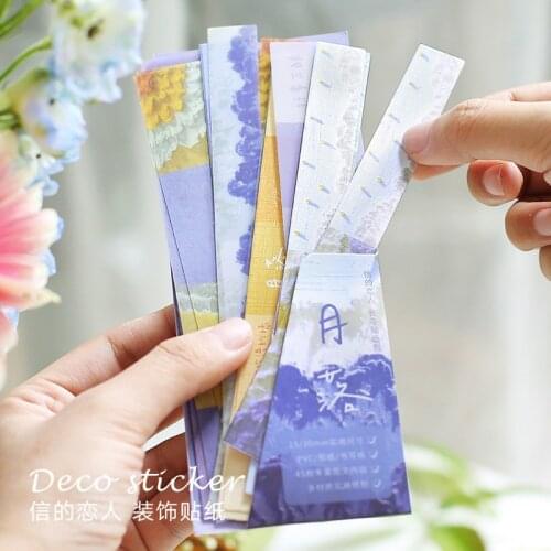 45 Pcs Retro Text Painting Sticker Aesthetic Korean Cute Creative Colorful Ribbon DIY Kawaii School Journaling Stickers Supplies