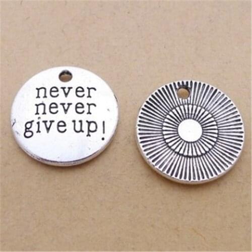 50Pcs/lot Antique Silver never never give up Charms 20*20MM Metal Charms for Jewelry Making