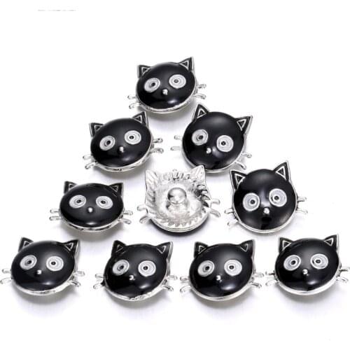 6pcs/lot Snap buttons Jewelry Black Cat 18MM Snap Fit snap bracelet&bangle Vintage Metal bracelet for men Women