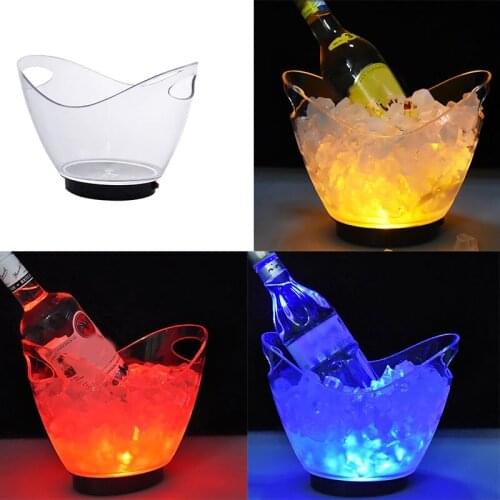 8L Clear Transparent LED Rechargeable Ice Buckets Bar Wine Trough Glass Beer Bottle Storage Cooler Kitchen Outdoor Tools