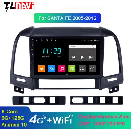Android 10 9" IPS Car Radio Multimedia Player GPS Head Unit For 1HYUNDAI SANTA FE 2005 2006 2007 2008 2009 2010-2012