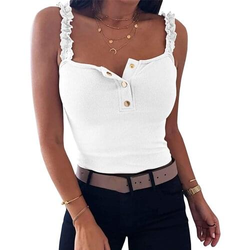 White Tunic Tops For Ladies Vetement Femme 2021 Womens Summer Sleeveless Solid Color Casual Flowy Tank Tops With Button Tops