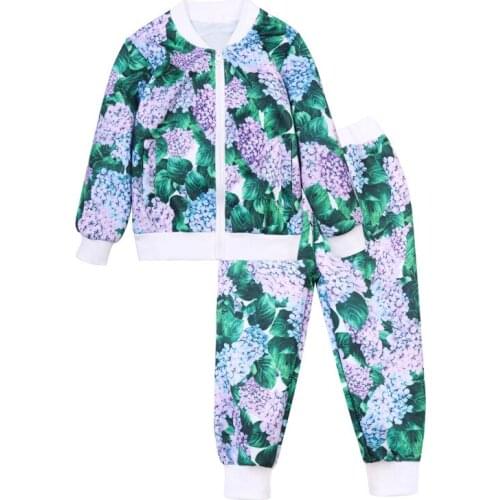 Cute girl set fashion beauty European style floral tops pants set for 3-12years girls children kids cool outerwear clothing set